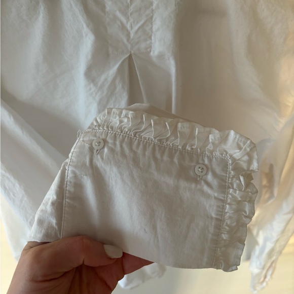 J. Crew Regenerative Cotton Cropped Ruffle Oxford Button Down Blouse Large - Picture 11 of 13